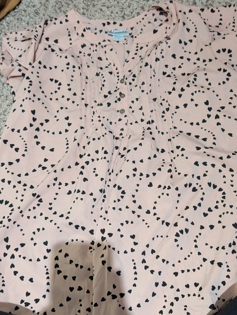Pink Heart Print Button Front Blouse